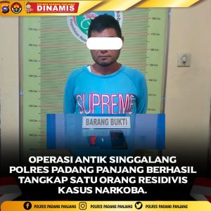 Operasi antik Singgalang Polres Padang Panjang berhasil tangkap satu orang residivis penyalahgunaan Narkoba.