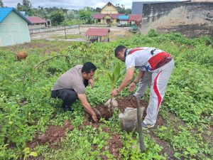 Peduli Lingkungan, Polres Sekadau Tanam Pohon di Pospol Simpang 4 Kayu Lapis
