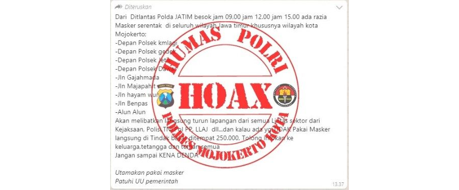 HOAX : Pesan Berantai di Platform Pesan WhatsApp adanya agenda Ditlantas Polda Jawa Timur
